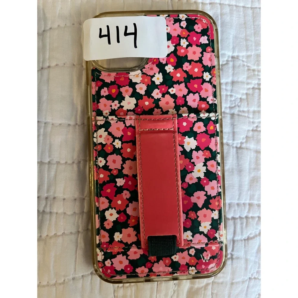 Walli Cases iPhone 14 Plus Floral Card Holder Case with Kickstand Loop Pink Red